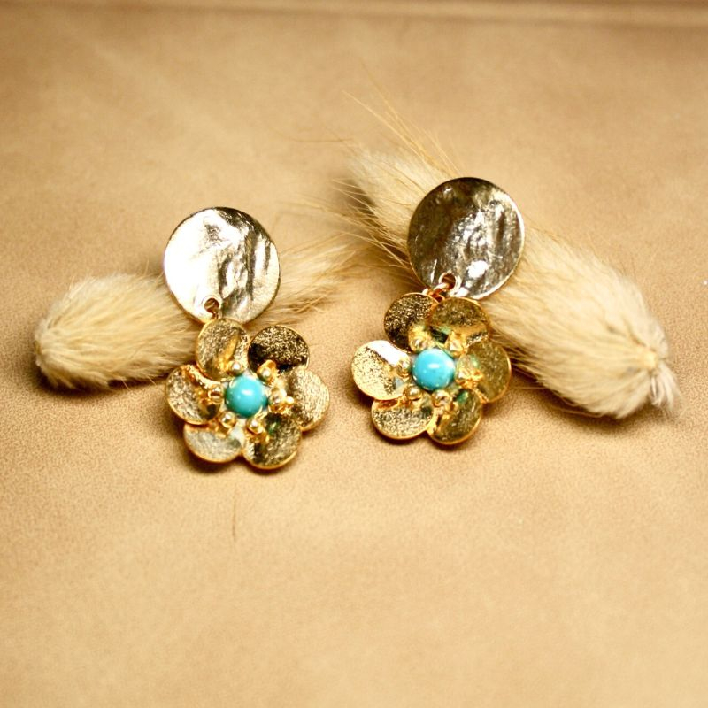 Boucles D'oreilles à Clips Longues Perles Bleues Et Dorées - Artisanat Créateur Gironde - Neuf Sans Emballage