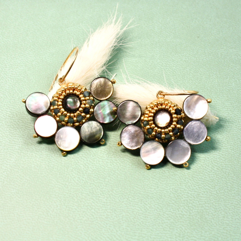Boucles D'Oreilles à Clips Longues Perles Bleues Et Dorées - Artisanat Gironde