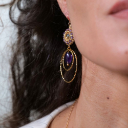 Boucles artisanales en améthyste – bijou made in France, idée cadeau de Noël.