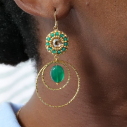 Bijoux artisanaux Pénélope – boucles créateur en onyx vert et or fin.