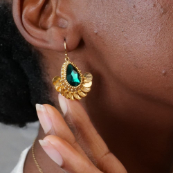 Aurore - Boucles d'oreilles plaquées or et cristal vert profond