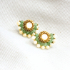 Boucles d’oreilles vertes brodées à la main