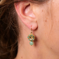 Boucles Lisa émeraude et aventurine – bijou artisanal