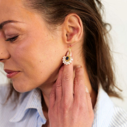 Créoles brodées à la main – perles nacre