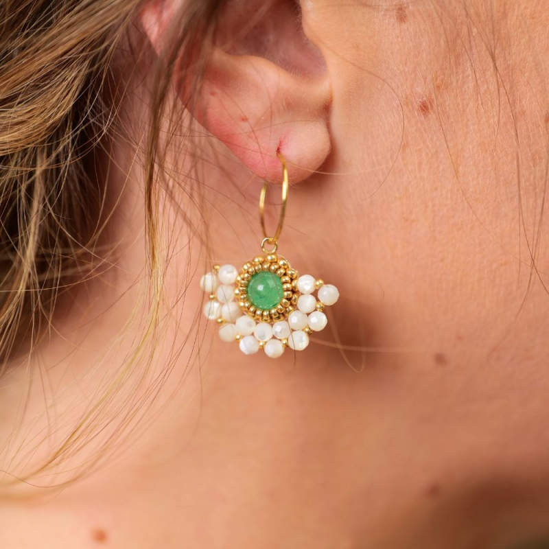 Boucles Marcia en aventurine et nacre – bijou artisanal français