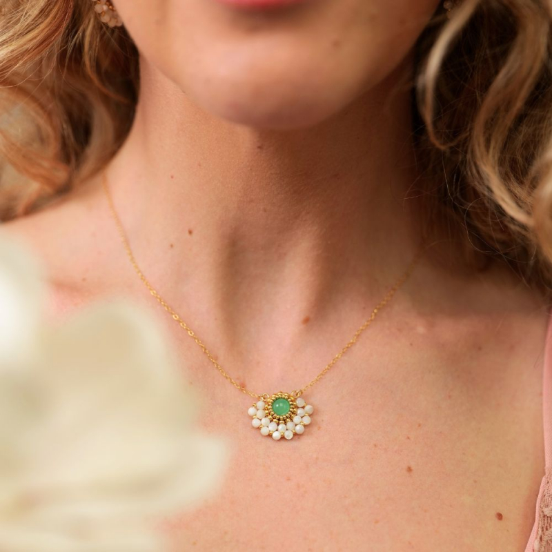 Collier Alice aventurine et nacre – bijou artisanal