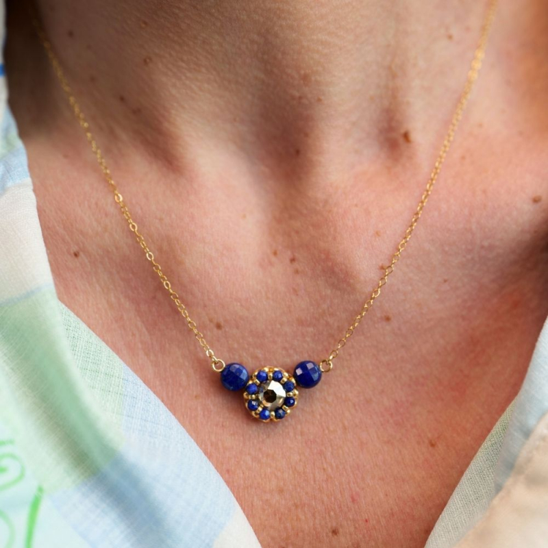 Collier Ludivine lapis lazuli et cristal – bijou artisanal