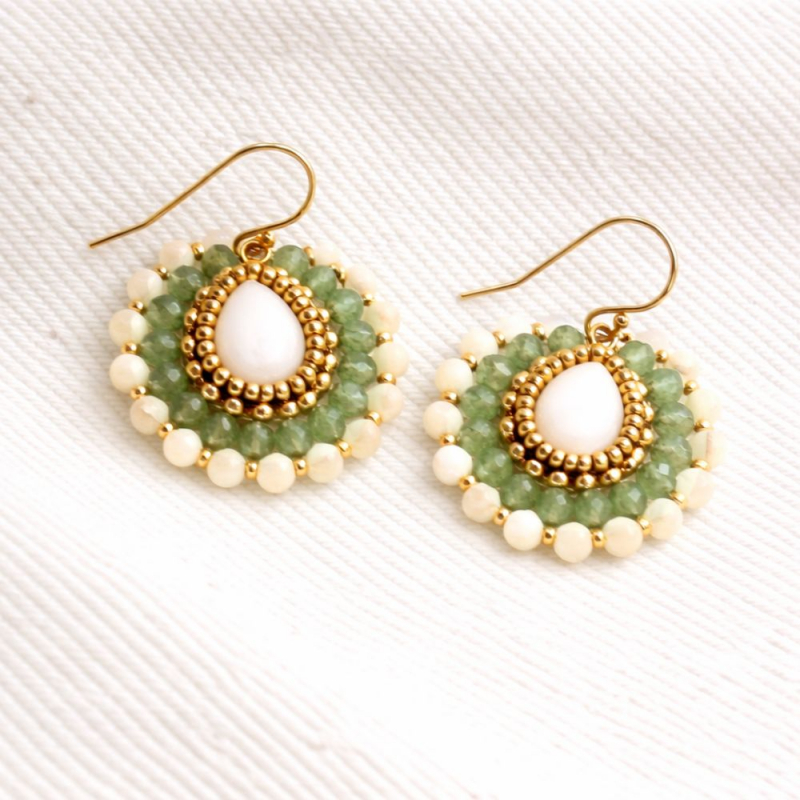 Boucles Juliette en aventurine et nacre – bijou artisanal