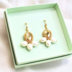 1.	Les boucles Azélie sable doré – bijou artisanal brodé à la main avec cristal autrichien et nacre.