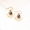 2.	Boucles d’oreilles Zita en cristal bleu céleste et perles de nacre d’eau douce.