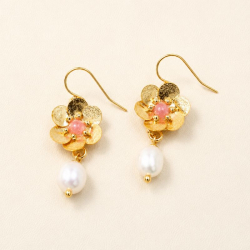 Adèle - Boucles d'oreilles en rhodochrosite et nacre