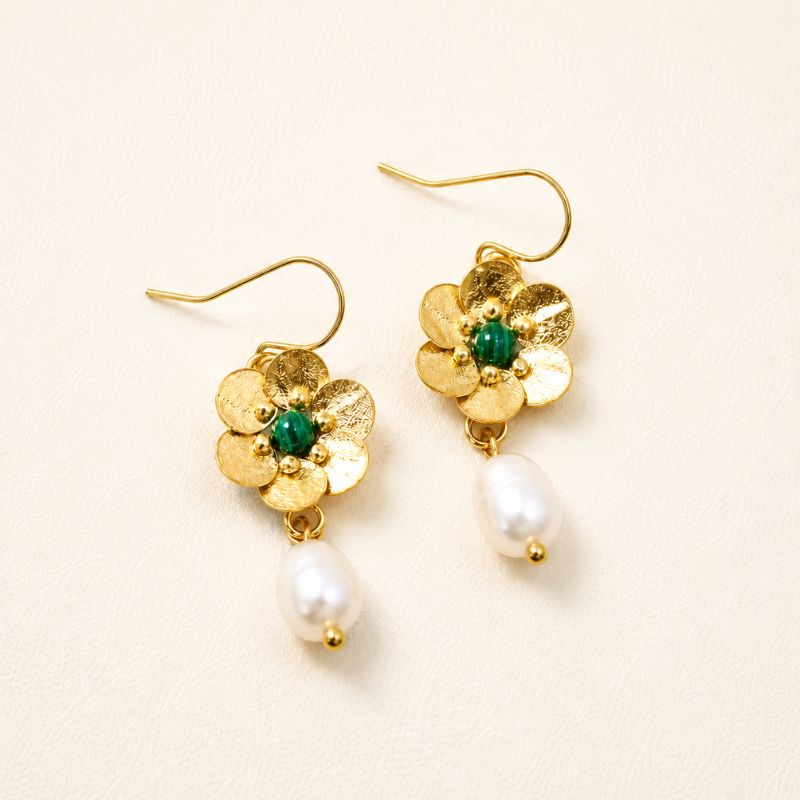 Adèle - Boucles d'oreilles en malachite et nacre