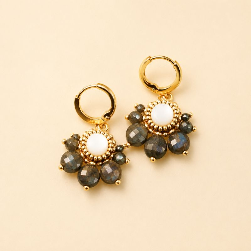 Suzie - Boucles d'oreilles en pyrite et nacre