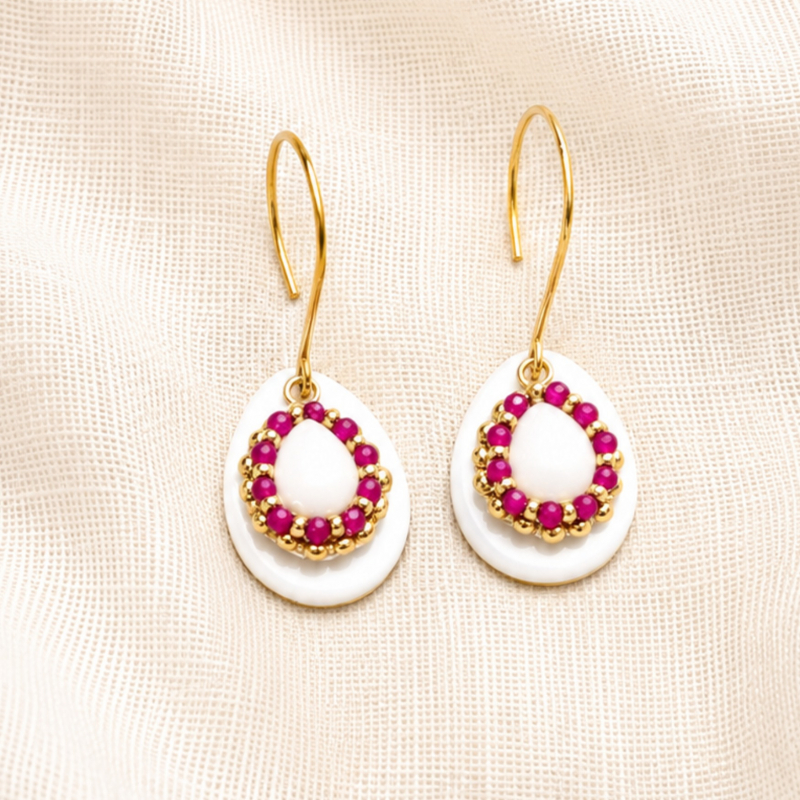 Boucles Marina fuchsia et nacre