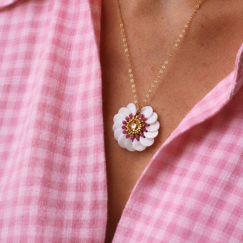 •	Collier Morgane fuchsia et nacre