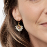 Boucles d’oreilles Rosalie en nacre et cristal rose poudré dans leur écrin