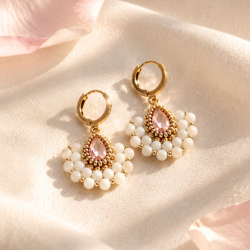 Boucles d’oreilles Rosalie rose poudré en cristal autrichien et nacre naturelle