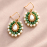 Boucles d'oreilles Juliette en jade africain et nacre brodées à la main