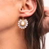 Détail des perles de tanzanite et de nacre des boucles Juliette