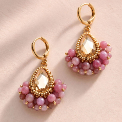 Boucles d’oreilles Charlotte en tourmaline rose brodées à la main