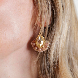 Boucles d’oreilles Charlotte en pierre de soleil et cristal