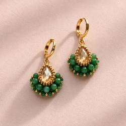 Boucles d’oreilles Charlie en jade africain brodées à la main.