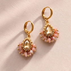 Petites boucles d’oreilles Charlie en pierre de soleil et cristal