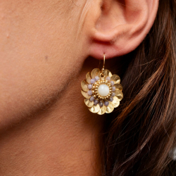 Boucles d'oreilles Grace en tanzanite et nacre brodées à la main