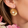 Boucles d'oreilles fleurs dorées Grace avec perles de tourmaline rose