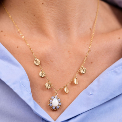 Collier tanzanite et nacre brodé à la main | Manon