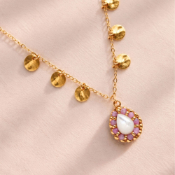 Collier tourmaline rose et nacre fait main | Manon