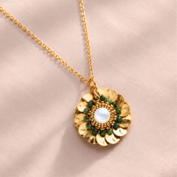 Collier soleil jade africain et nacre fait main | Garance