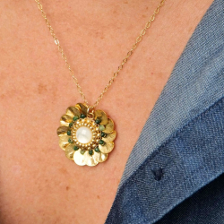 Collier soleil jade africain et nacre fait main | Garance